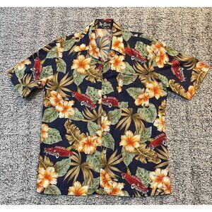 Alan Stuart Medium Colorful Hawaiian Red Car Hot Rod Shirt‎ Short Sleeve Floral